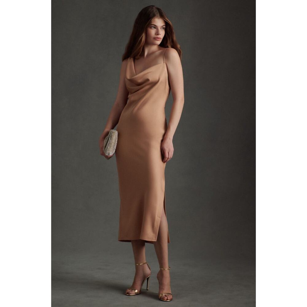 BHLDN August Satin Charmeuse Midi Dress Neutral Size US 8